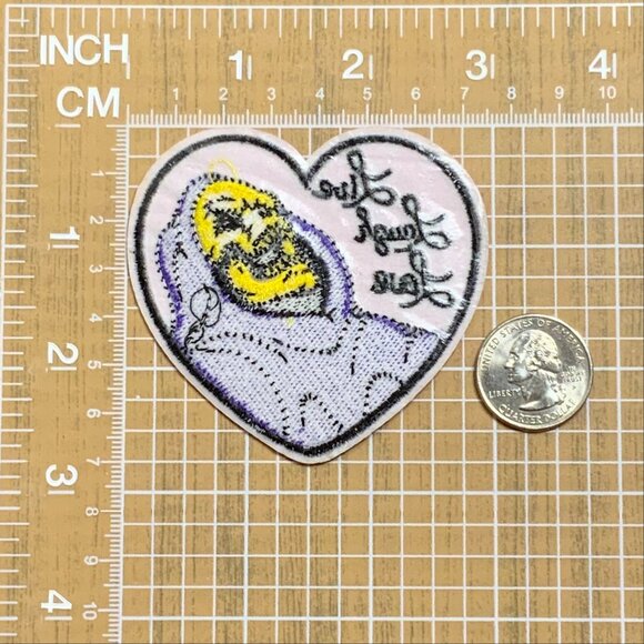 Skeletor Live Laugh Love Iron on Embroidered Patch Pink Purple Heart Shaped - Picture 3 of 4